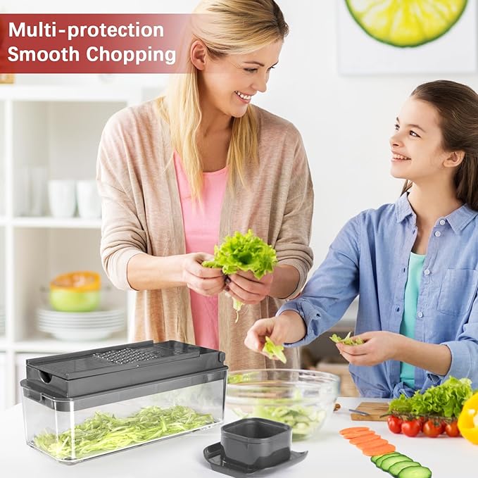 Vegetable Chopper, Onion Chopper Dicer, Mandoline Slicer, Food Chopper with Container, Vegetable Cutter for Salad Potato Carrot Garlic(9 Blades, Grey)