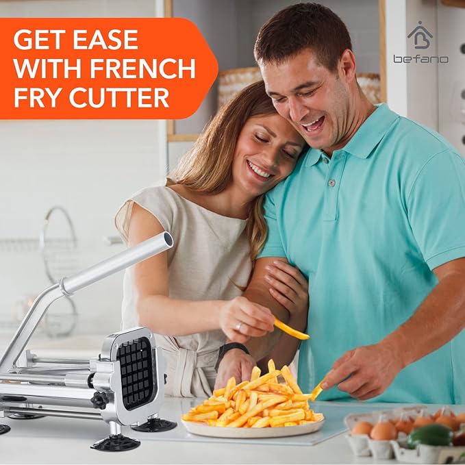 French Fry Cutter, Stainless Steel Potato Cutter with 1/2 Inch and 3/8 Inch Blades, (Manual Cutter, 1/2'' & 3/8'' Blade)