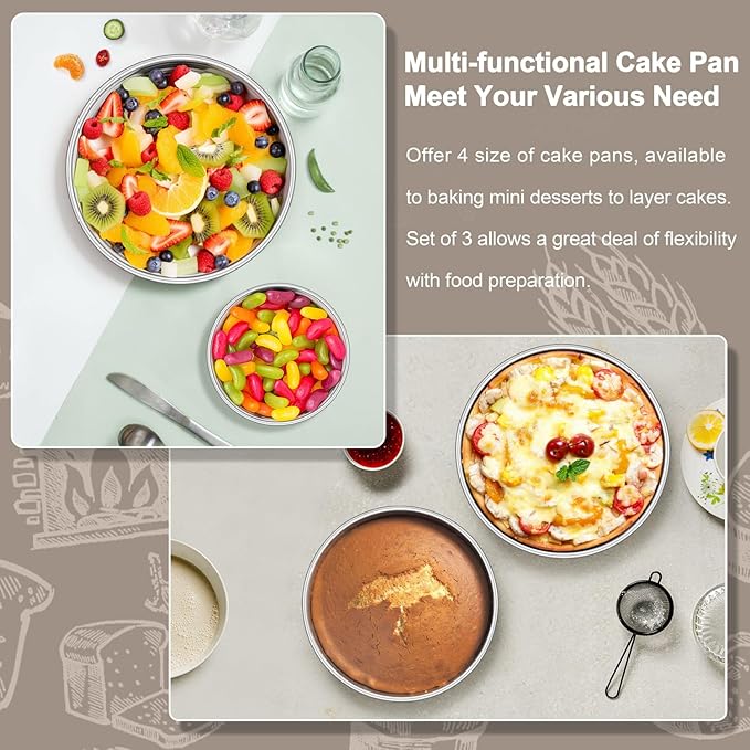 Homikit Mini Round Cake Pan Set of 2, 4 Inch Stainless Steel Small Baking Pans, 2” Deep Layer Smash Cake Tins, Oven & Dishwasher Safe,Non-Toxic & Healthy