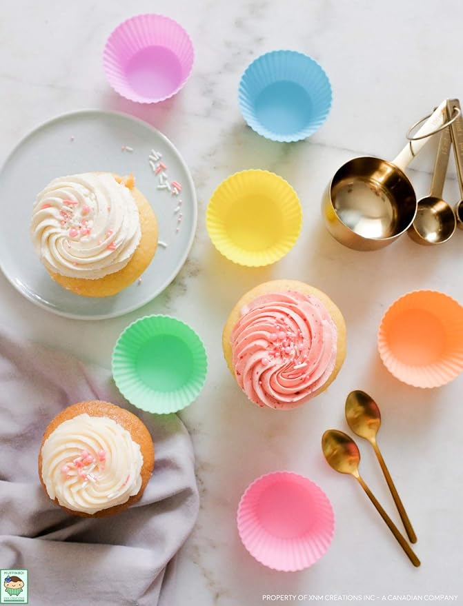 by XNM Creations, Premium Grade Silicone Cupcake and Muffin Liner Molds Baking Cups (Pastel), Pack of 24