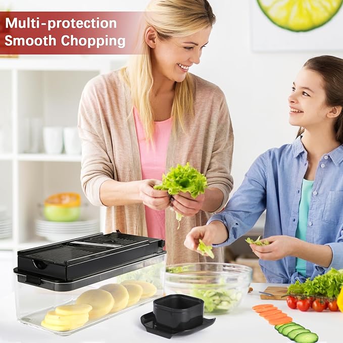 Vegetable Chopper, Onion Chopper Dicer, Mandoline Slicer, Food Chopper with Container, Vegetable Cutter for Salad Potato Carrot Garlic(9 Blades, Black)