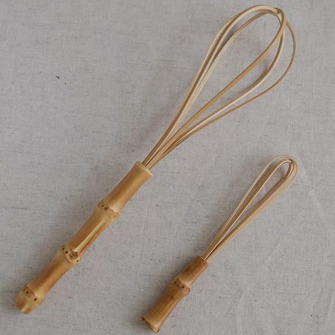 Handmade Wood Whisks for Cooking - 5.7In Natural Bamboo Whisk, Mini Wooden Whisks for Whisking, Beating, Blending, Frothing & Stirring (5.7Inches + 10Inches)