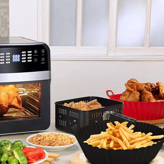 Air Fryer Silicone Liners Pot,8 inch Air Fryer Basket Liners, Silicone Baking Tray Pots for 3 to 5 Qt for Air fryer Oven Reusable Baking Tray Oven Accessories (Red+Black)