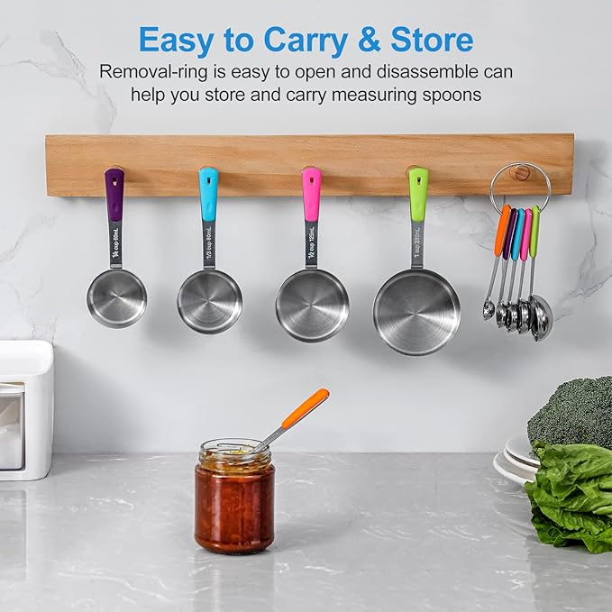 13-Piece Measuring Cups and Spoons Set Stainless Steel for Cooking & Baking (8 Cups +5 Spoons, Colorful)