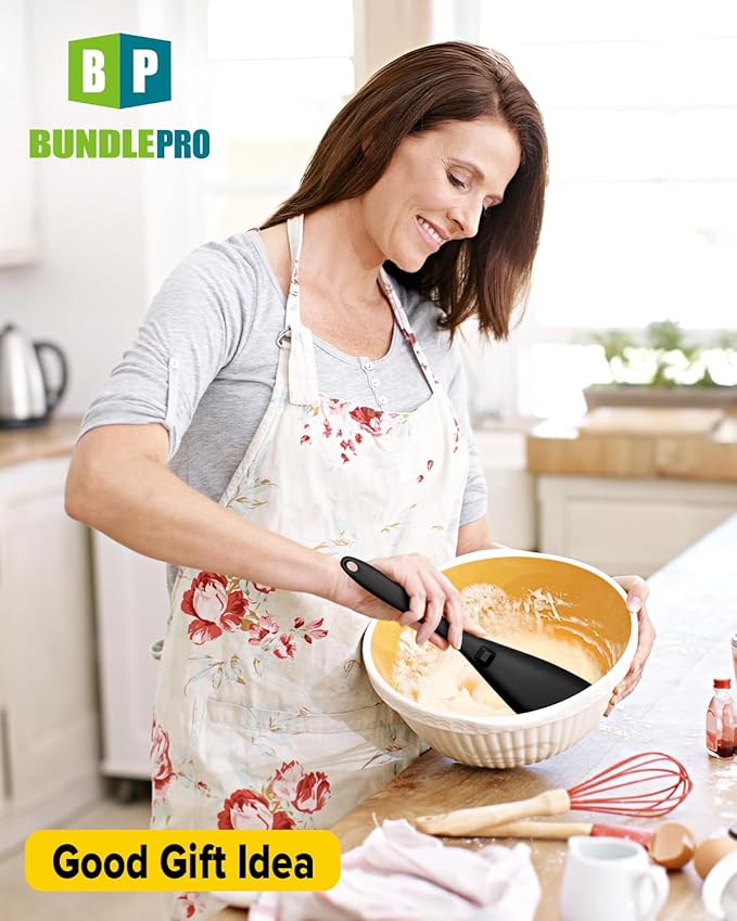 Pack of 2 Cooking Spoons for Non Stick Cookware, Multifunction Spatula Spoon BPA-Free, One-Piece Design, Suitable for Scooping, Scraping, Serving and Mixing (BLACK-BLACK)