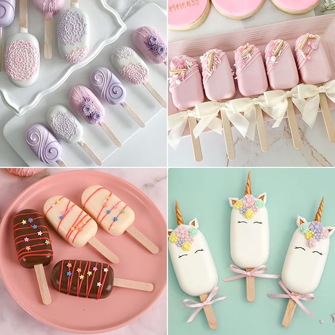 WMKGG Popsicle Silicone Molds Set, 2 PCS Ice Cream Molds with 50 Wooden Sticks for Cake Pop, Ice Pop, Cakesicles, (Standard Size/White) …