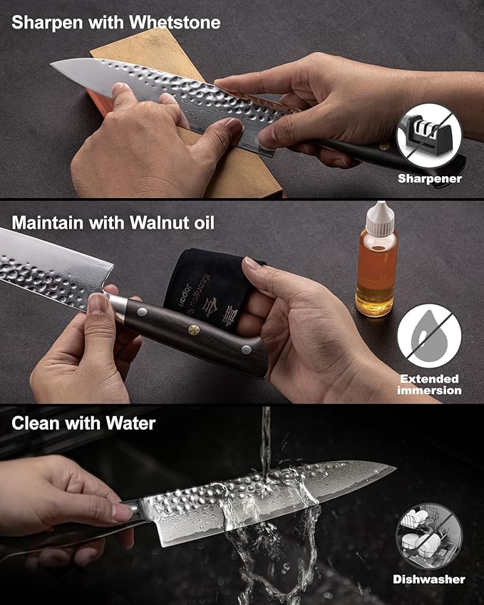 Japanese Paring Knife 5 Inch Petty Knives with 67 Layers Damascus Steel AUS-10 Core, Small Damascus Chef Knife with Full-Tang Ebony Wood Handle and Premium Gift Box (Hammered Damascus Series)