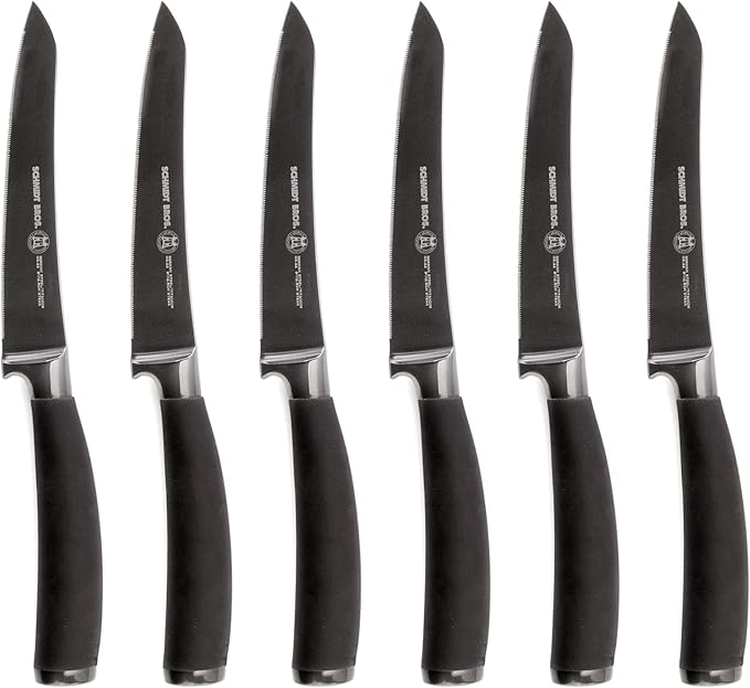 Schmidt Brothers - Titan 22 Series 6-Piece Jumbo Steak Knife Set, High Carbon German Stainless Cutlery in a Wood Gift Box