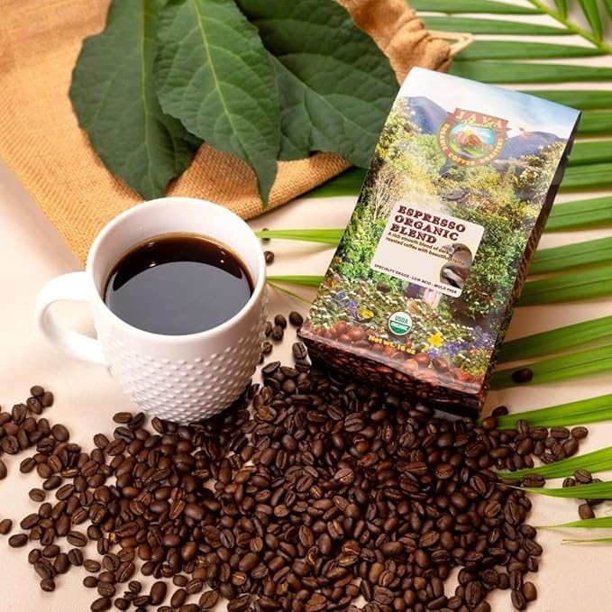 Low Acid Organic Coffee – Whole Bean, Mold-Free & Stomach Friendly by Java Planet, Espresso Blend Coffee, Dark Roast, Smooth Full Flavored, 2x1LB Bag