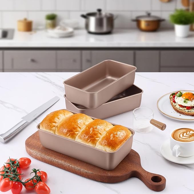 LIANYU Loaf Pans for Bread Baking, 9×5 Inch Stainless Steel Loaf Bread Tins, Non-Stick Baking Pans for Homemade Banana Sandwich Sourdough, Healthy & Sturdy, Set of 2, Rose Gold
