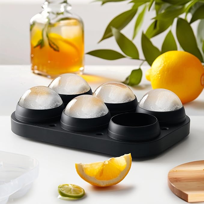 2.5inch Spherical Ice Ball Tray For Whiskey, Big Ice Freezer Mold for Cocktails,Easy Fill In & Release Ice Cube Mold, Durable &Reusable Spherical Ice Maker (Black)