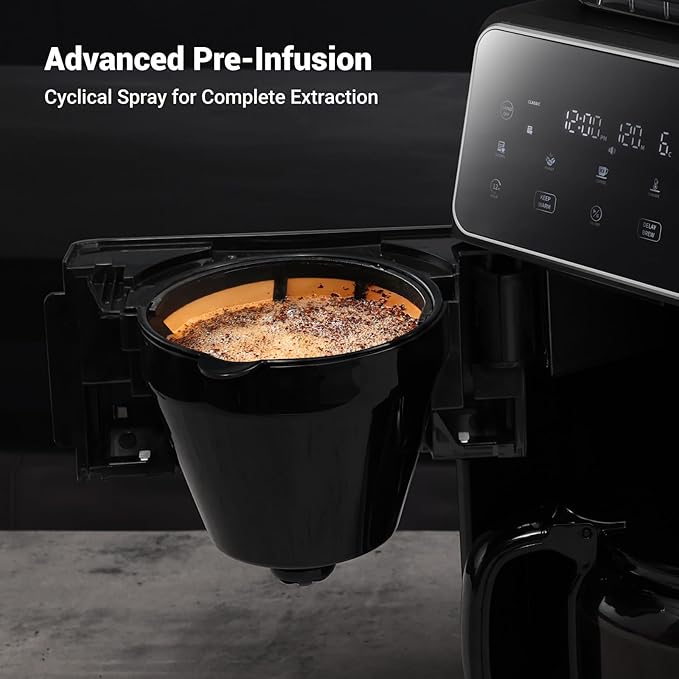 Gevi 10 Cup Drip Coffee Maker with Built-in Grinder, Grind ๏ผ Brew Burr Combo Coffee Machine with Touch Screen, Programmable, 4-Hour Warm Plate, Permanent Filter, Coffee Carafe