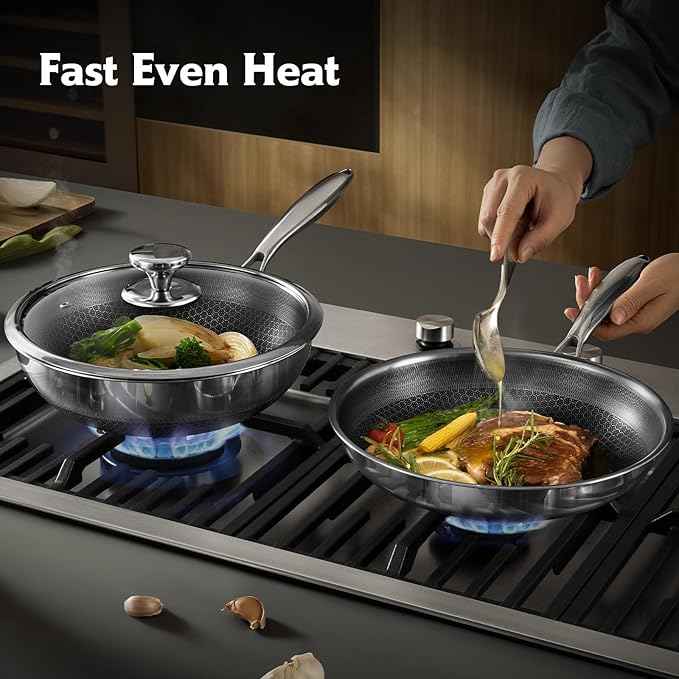 Non Stick Pots and Pan Set, 10 Pcs Hybrid Stainless Steel Cookware Set with Lids, Kitchen Skillet, Stock Pot, Nonstick Frying Pan, PFOA-free Kitchen Cooking Utensils,Induction,Dishwasher Safe