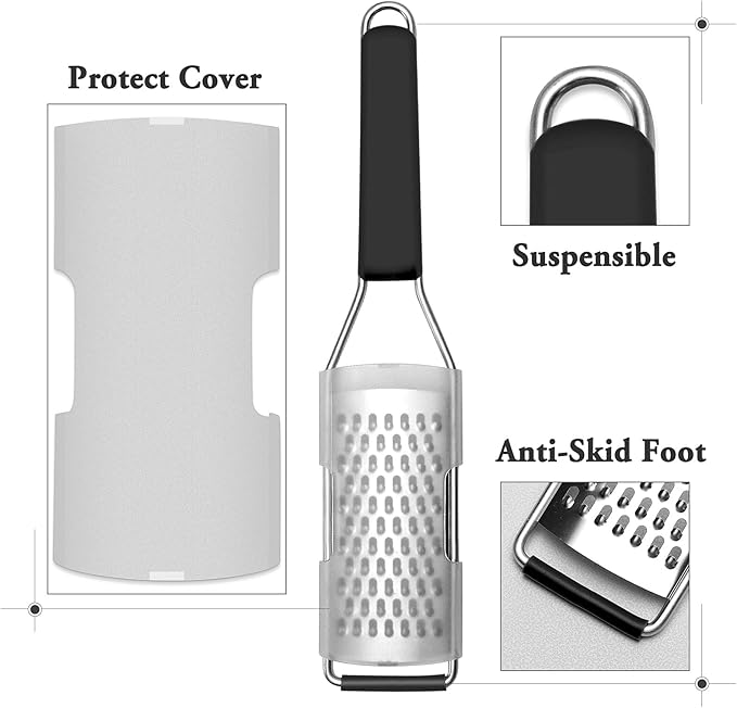 Cambom Lemon Zester Grater Three-piece Suit - Heavy Duty Kitchen Tool for Parmesan Cheese, Ginger, Garlic, Nutmeg, Chocolate, Vegetables,Fruits,Stainless Steel Grater Dishwasher Safe Black