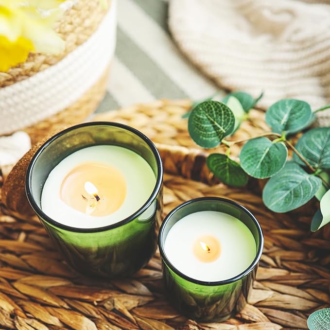 SHOWIN Thick Candle Jars for Making Candles 16 Pcs, 7 OZ Empty Jars with Wood Lids for Candle Making, Sample Container, Green