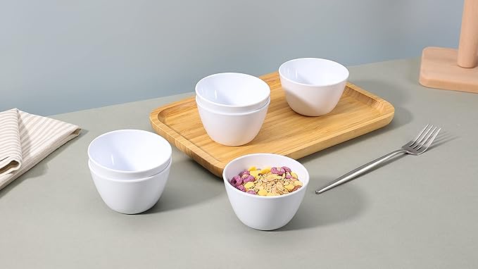 Amazon Basics Round Melamine Bowl, 8 oz, White, 6 Piece Set
