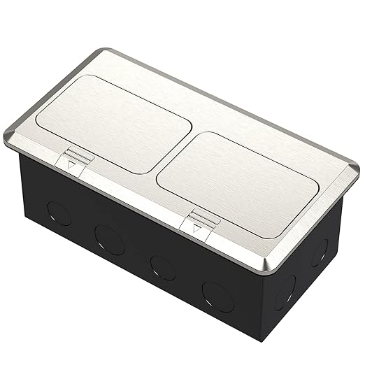 KYHSHJ Dual Pop-Up Floor Electrical Outlet Box Kit,20 Amp Stainless Steel USB TR Receptacle Outlet,3-Port RJ45 Datacom Receptacle,Waterproof Gasket with IP44 Waterproof Rating, Stainless Steel Color