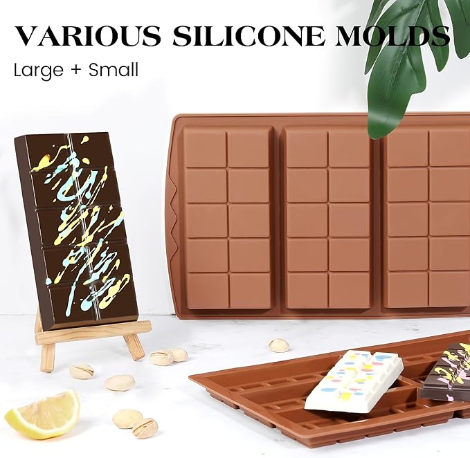 4 Pcs Chocolate Bar Mold Deep Dubai 0.85 Inch Stuffed Chocolate Molds Silicone Large Break Apart Silicone Molds (10 Snap + 5 Snap)