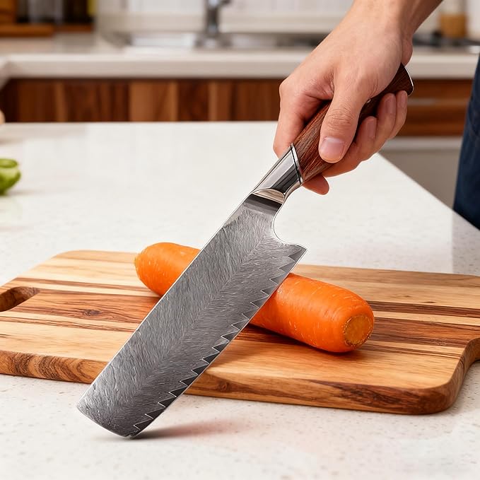 Damascus Nakiri Knife 7 Inch,Damascus Chef Knife,67-Layer VG10 Core Japanese Steel,Multipurpose Kitchen Knife,DamascusSantoku Knife,Professional Kitchen Knif,Ergonomic Handle (Vegetable Cutter)