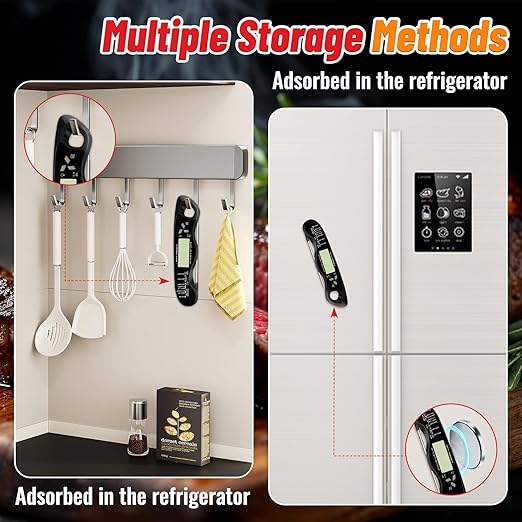 Meat Thermometer, IP67 Waterproof Digital Meat Thermometer with Backlight, Hold Function & Magnet for Grill, BBQ, Candy, Beef,Turkey,Gadgets Essentials BBQ Accessories,Mens Stocking Stuffers