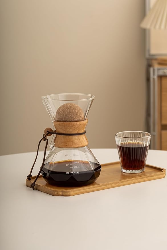 Pour Over Coffee Maker With Wood Sleeve,20oz/600mlPour Over Coffee Dripper,Pour Over Coffee Maker Set With Cork Stopper (20oz/600ml)