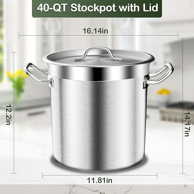 Stainless Steel Stock Pot,20QT Large Stock Pot with Lid for Boiling Cooking Soup Stew Canning, Heavy Duty Tri-Ply Bottom for Boiling Cooking Soup Stew Canning Cooking Pots, Cookware Sauce Pots