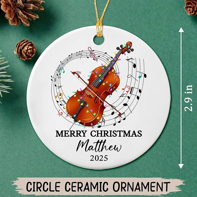 Personalized Text Year Name Cello Player Ceramic Ornament, Customized Keepsake Xmas Ornament Gift for Women Men Cellist Daughter Son Husband Wife, Unique Cello Musical Instrument Ceramic Ornaments