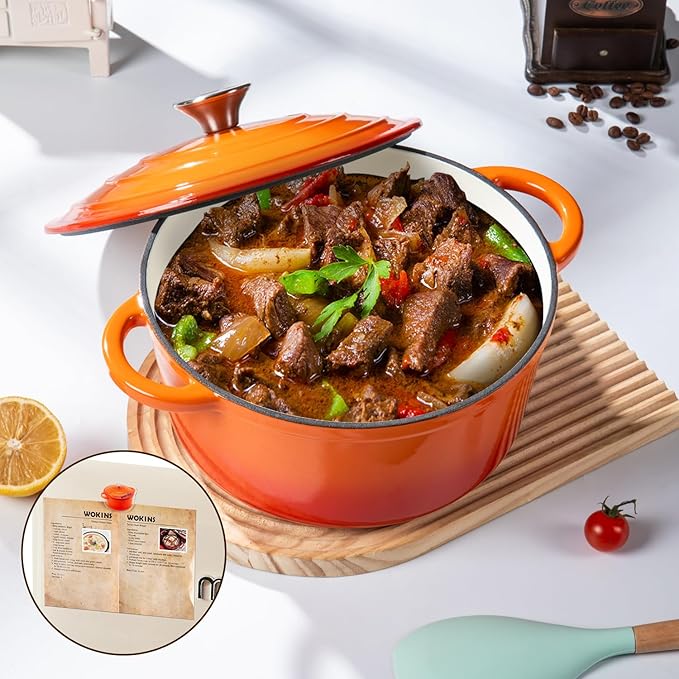 Enameled Cast Iron Dutch Oven Pot with Lid Heavy-Duty Cookware for Bread Baking, Braising, Stews, Roasting,4QT,orange
