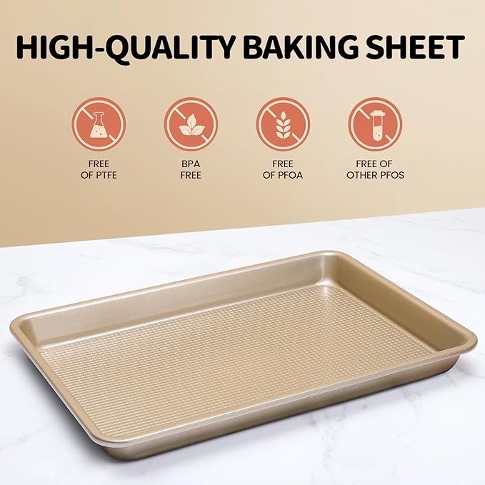 Vinino Baking Sheet Set of 3, Cookie Sheets For Baking with Square Texture Pattern, Thicker Carbon Steel Non-stick Baking Pan Half/Quarter/Jelly Roll Pans Tray for Oven