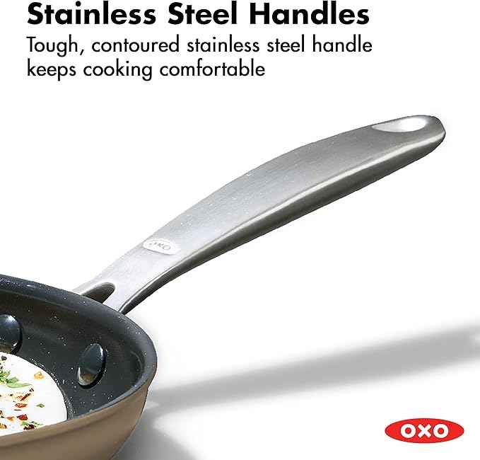 OXO Enhanced 12” Nonstick Frying Pan Skillet, Ceramic PFAS-Free Cookware, Stainless Steel Handle, Eggs & Omelets, Dishwasher & Oven Safe, Biscuit Brown