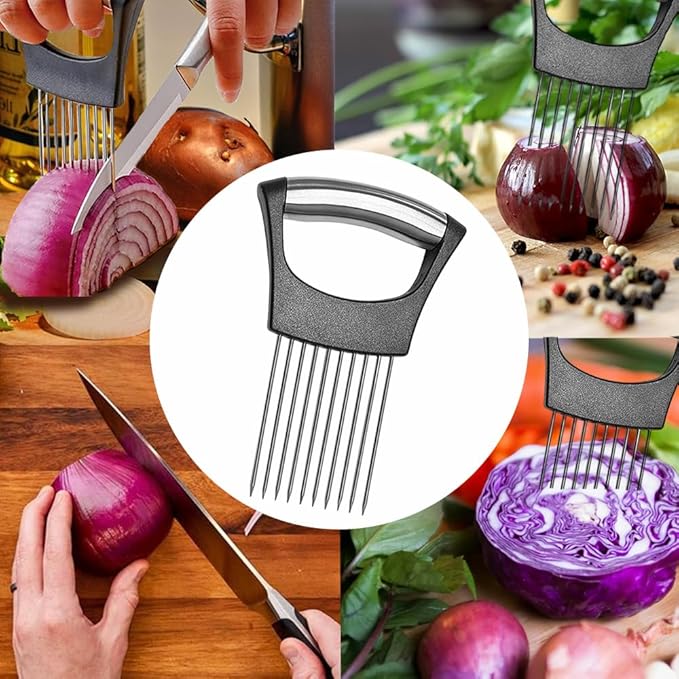 Stainless Steel Onion Holder for Slicing ,Meat Tenderizer,Fruits Vegetable Onion Cutter for Slicing and Storage of Avocados Lemon Potato Tomato and Other Meat Stalking Fork