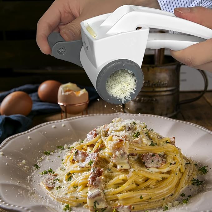 LHS Rotary Cheese Graters for Kitchen, Professional Manual Crank Handheld Cheese Grater with Stainless Steel Drum for Grating Hard Cheese, Chocolate, Nuts and More(Grey)