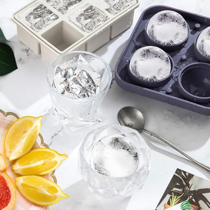 Mossime Large Ice Cube Molds: Square Whiskey Silicone Ice Cube Trays With Lid - 2pack Old Fashioned Big Silicone Ice Cube Tray for Cocktail - 2inch Easy Release Ice Cube Maker For Freezer