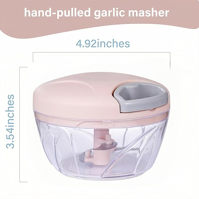 Manual Food Processor Vegetable Chopper, Portable Hand Pull String Garlic Mincer Onion Cutter for Veggies, Suitable for Vegetables, Ginger, Garlic, Fruits, Onion, Potato, Salad (Pink 500 ml)