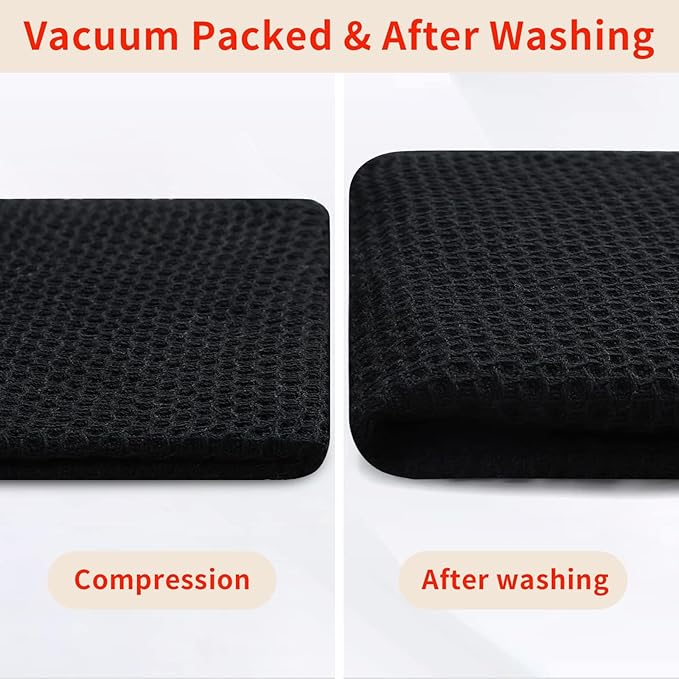 Homaxy 100% Cotton Oversized Waffle Weave Kitchen Dish Towels, Ultra Soft Absorbent Quick Drying Cleaning Towel, 20 x 28 Inches, 4-Pack, Black
