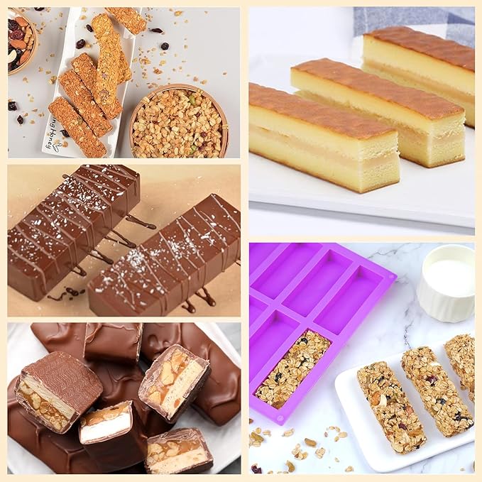 8 Cavity Silicone Molds For Baking,Rectangle 1 Inch Deep Chocolate Bar Mold - Homemade Granola Bar/Cereal Protein Energy/Candy Bar Mold - Set Of 2