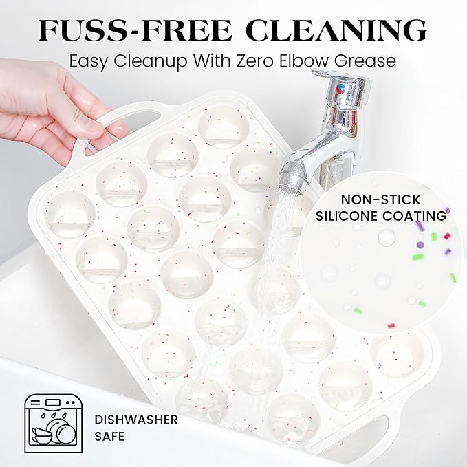 2 Pcs Mini Muffin Pans with Metal Reinforced Frame, 24 Cups Nonstick Silicone Cupcake Tray for Baking, Food Grade Small Muffin Molds with Handles (Cream)