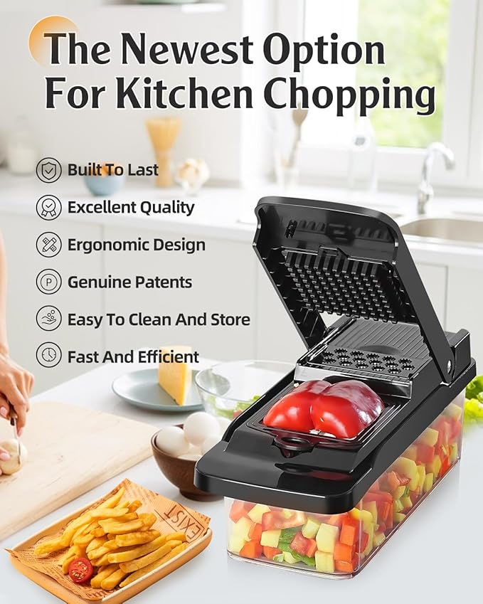 Vegetable Chopper Mandoline Onion Slicer - Multifunctional Food Cutter with Container, Pro Mandoline Slicer, Dicer Cutter, Kitchen Gadgets & Home Essentials