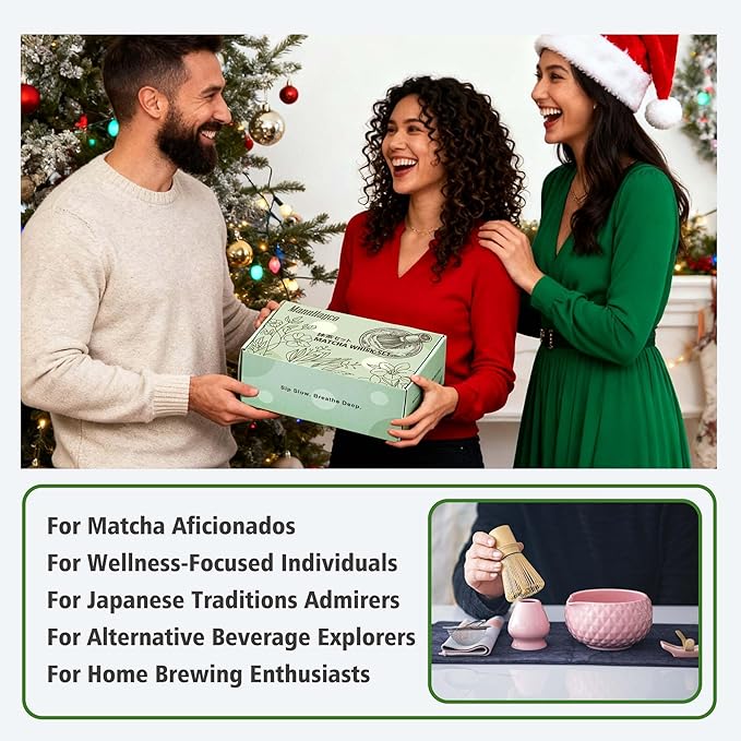 Matcha Whisk Bowl Set, 7PCS All-in-One Japanese Tea Set Includes Matcha Bowl with Spout, Bamboo Whisk (Chasen) with Stand, Scoop, Sifter, Complete Kit for Ceremony, Gift for Matcha Tea Lovers(Pink)