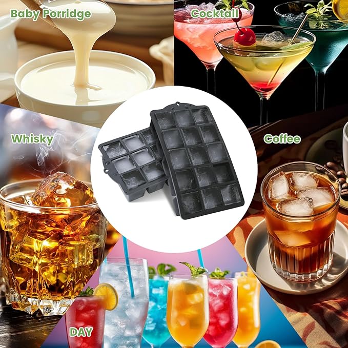 FANYITY Silicone Ice Cube Trays 2-Pack with Locks lids,Easy Release Ice Molds for Freezer,Perfect for Cocktails, Whiskey, Coffee