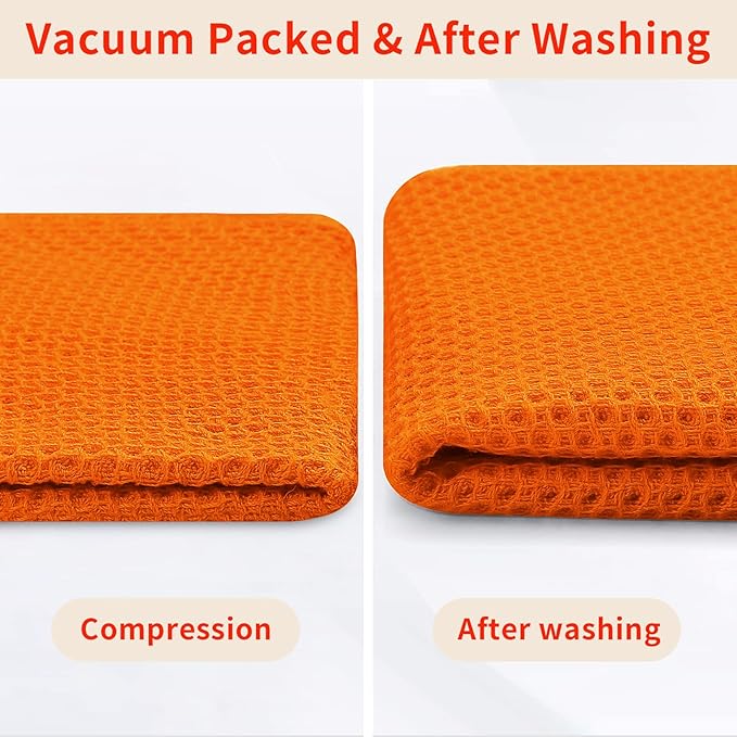Homaxy 100% Cotton Waffle Weave Kitchen Dish Cloths, Ultra Soft Absorbent Quick Drying Dish Towels, 12 x 12 Inches, 8-Pack, Orange