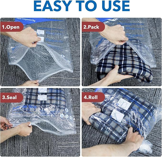 16 Pack Travel Vacuum Bags with Pump,vacuum travel bags with pump (2J/2L/2M2S/4 ROLLER BAGS/4 SMALL ROLLER BAGS), vacuum seal bags for clothing travel and home organization.