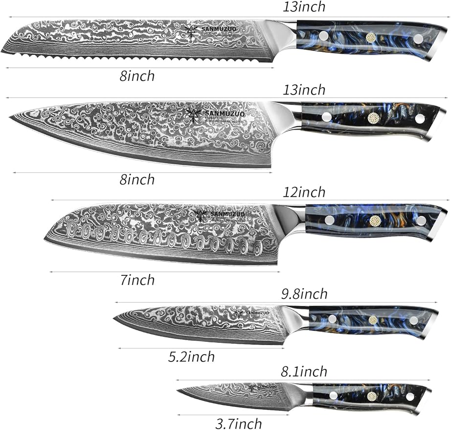 Chef Cooking Knives Set- Kitchen Knife Set of 5 Piece - Ultra-Sharp VG10 Damascus Steel & Resin Handle - Xuan Series (Starry Black)
