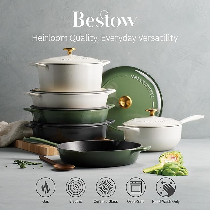Tramontina Bestow Enameled Cast Iron Braiser Pan with Lid, 4-quart, Smoke with Gold Knob