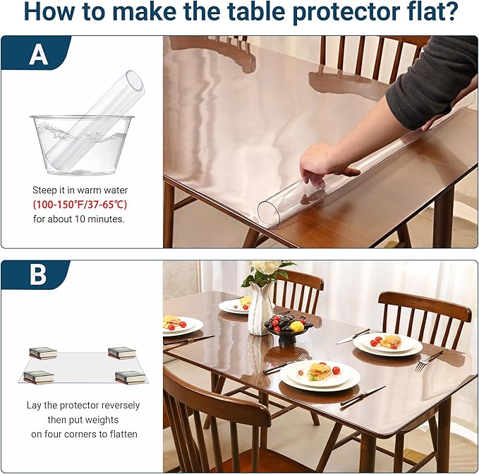 Clear Table Cover Protector Rectangle 20 x 40 Inch, 1.5mm Transparent Plastic Table Protector Waterproof, Anti-Scratch Clear Desk Mat for Office Desktop Dresser Dining Table, FDA Compliant
