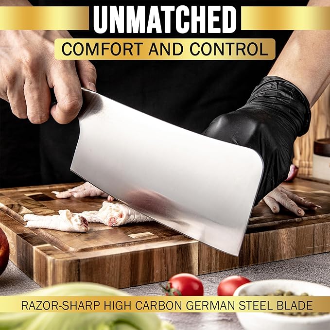 SliceElite Slice Series 7 Inch Bone Cutting knife High Carbon German Steel Blade Pakkawood Handle Dual Sheath Cleaver Chopper Butcher Tool Heavy Duty Kitchen Meat Slicer Vegetable Sharp Gift BBQ Chef