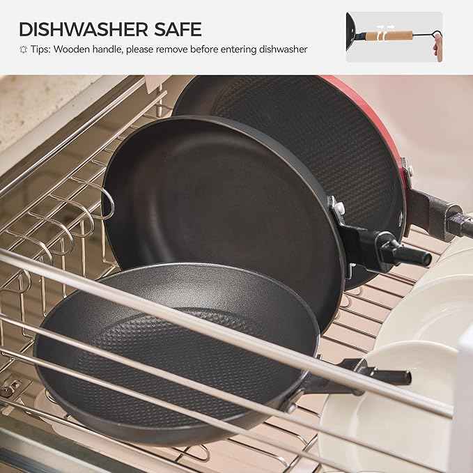 YUTANN 8&10&12 Inch Pre-seasoned Cast Iron Skillet,Enameled Non-stick Frying Pans with Detachable Handle,Lightweight,Dishwasher Oven Safe (500°F)