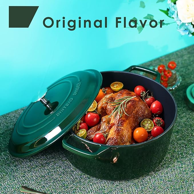 Enameled Cast Iron Dutch Oven Pot With Lid, Dutch Oven for Sourdough Bread Baking Round Pot Dule Handle, 6 Quart, Green