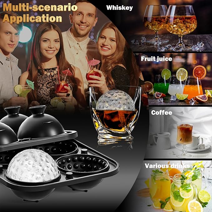 4 Pack Golf Ball Ice Cube Mold 2.1 Inch Large Silicone Golf Ball Ice Cube Mold Fun Shapes Craft Sphere Ice Molds Novelty Christmas Gifts for Men Women Cocktails, Bourbon, Brandy, Whiskey(4, Golf Ball)