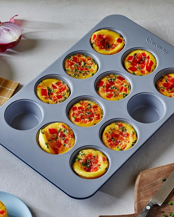 Caraway Non-Stick Ceramic 12-Cup Muffin Pan Duo - Naturally Slick Ceramic Coating - Non-Toxic, PTFE & PFOA Free - Perfect for Cupcakes, Muffins, and More - Black